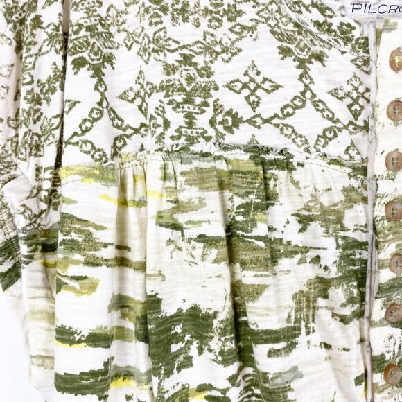 Pilcro Anthroplogie Green Abstract Oversized Top Shirttail Hem Womens Size Med - Picture 11 of 11